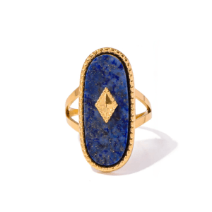 ANILLO "GALAXIA" CON PIEDRA NATURAL EN ACERO INOXIDABLE DORADO