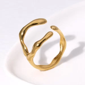 Anillo "Branch" en Acero Inoxidable y Chapado en Oro de 18K