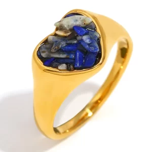 ANILLO "BLUE HEART" CON PIEDRA NATURAL EN ACERO INOXIDABLE DORADO