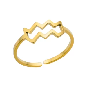 ANILLO AJUSTABLE ZODIACO "ACUARIO" EN ACERO INOXIDABLE