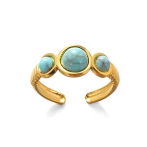 Anillo "Trío Turquesa" en Acero Inoxidable y Chapado en Oro