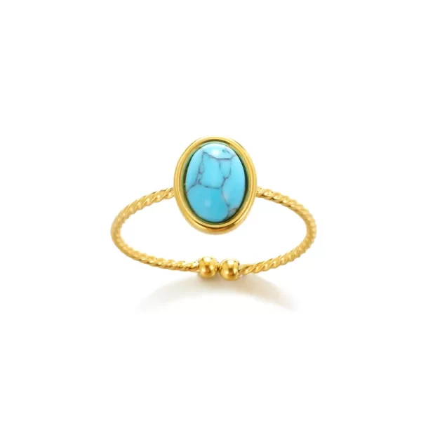 Anillo "Turquesa" con Piedra Natural en Acero Inoxible