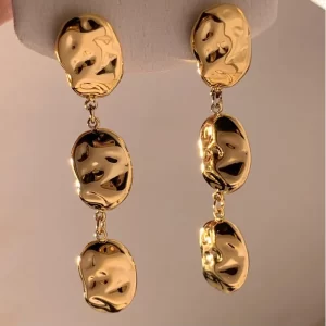 ARETES LARGOS "AGUA" EN ACERO INOXIDABLE Y CHAPADO EN ORO DE 16K