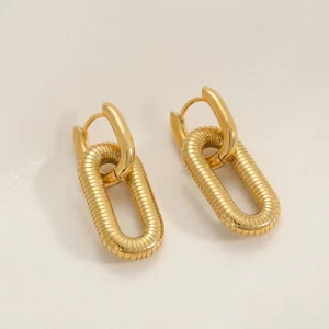 ARETES "RESORTE" EN ACERO INOXIDABLE Y CHAPADO EN ORO DE 18K