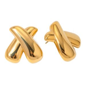 ARETES "X" EN ACERO INOXIDABLE Y CHAPADO DE ORO DE 18K