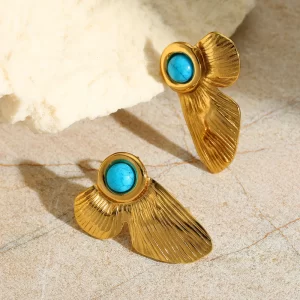 ARETES "LIBÉLULA" EN ACERO INOXIDABLE Y CHAPADO EN ORO DE 18K