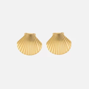 ARETES DE CONCHA MARINA EN ACERO INOXIDABLE DORADO