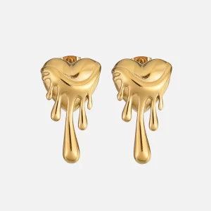 ARETES "AMOR" EN FORMA DE CORAZÓN EN ACERO INOXIDABLE Y CHAPADO EN ORO DE 18K