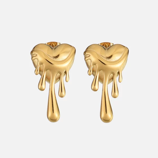 ARETES "AMOR" EN FORMA DE CORAZÓN EN ACERO INOXIDABLE Y CHAPADO EN ORO DE 18K