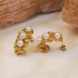 ARRACADAS "PAPIRO" EN ACERO INOXIDABLE Y CHAPADO EN ORO DE 18K