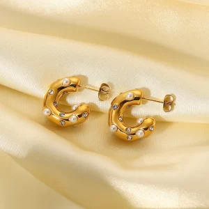 Alternative view of Arracadas "Odyssey" de Acero Inoxidable y Chapado en Oro de 18K