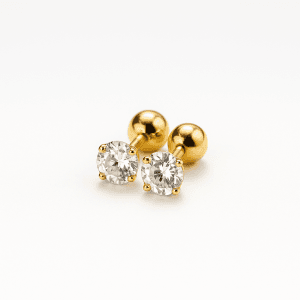 BROQUELES DE ZIRCONIA (4mm) EN ACERO INOXIDABLE Y CHAPADO EN ORO DE 18K