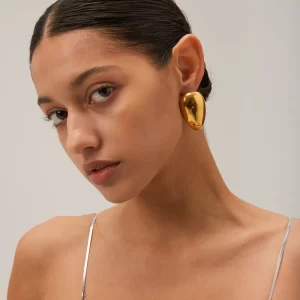 ARETES "DROP" EN ACERO INOXIDABLE Y CHAPADO EN ORO DE 18K