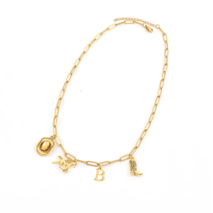 COLLAR  CON CHARMS "WESTERN" E INICIAL "B" EN ACERO INOXIDABLE