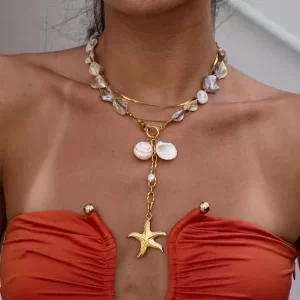 Alternative view of COLLAR STATEMENT DE CONCHA NACARADA NATURAL EN ACERO INOXIDABLE Y CHAPADO EN ORO DE 18K