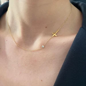 Alternative view of COLLAR CRUZ MINI Y CRISTAL EN ACERO INOXIDABLE