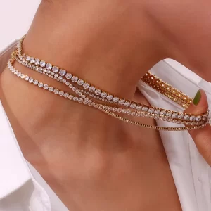 GARGANTILLA "CRISTAL"  EN ACERO INOXIDABLE Y CHAPADO EN ORO DE 18K
