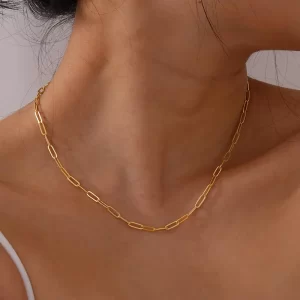 CADENA DE ESLABÓN ALARGADO EN ACERO INOXIDABLE Y CHAPADA EN ORO DE 18K