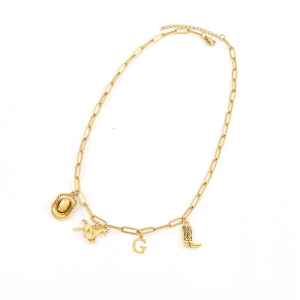 COLLAR  CON CHARMS "WESTERN" E INICIAL "G" EN ACERO INOXIDABLE