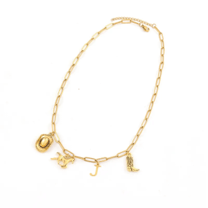 COLLAR  CON CHARMS "WESTERN" E INICIAL "J" EN ACERO INOXIDABLE