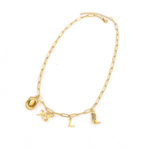 COLLAR  CON CHARMS "WESTERN" E INICIAL "L" EN ACERO INOXIDABLE