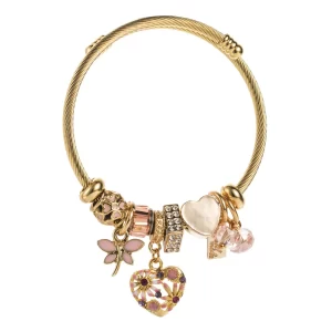 Pulsera "Corazón de Pandora" Rosa en Acero Inoxidable y Chapado en Oro de 14K
