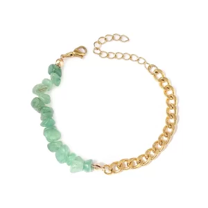 BRAZALETE “GRAVA”CON AVENTURINA(PIEDRA NATURAL)EN ACERO INOXIDABLE Y CHAPA DE ORO DE 18K