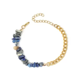 BRAZALETE "GRAVA" CON SODALITA (PIEDRA NATURAL) EN ACERO NATURAL Y CHAPA DE ORO DE 18K