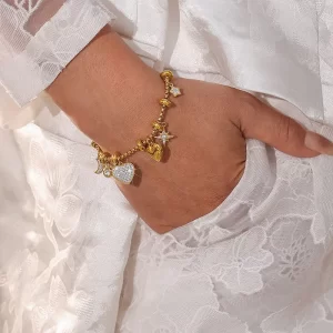 Alternative view of BRAZALETE "CHARMS" CON RHINESTONES EN ACERO INOXIDABLE Y CHAPADO EN ORO DE 18K