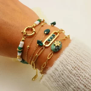 Alternative view of PULSERA "XVII" CON AVENTURINA (PIEDRA NATURAL) EN ACERO INOXIDABLE Y CHAPADO EN ORO DE 14KK