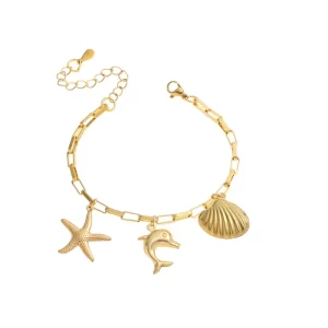 Brazalete "Delfín" en Acero Inoxidable y Chapado en Oro de 18K