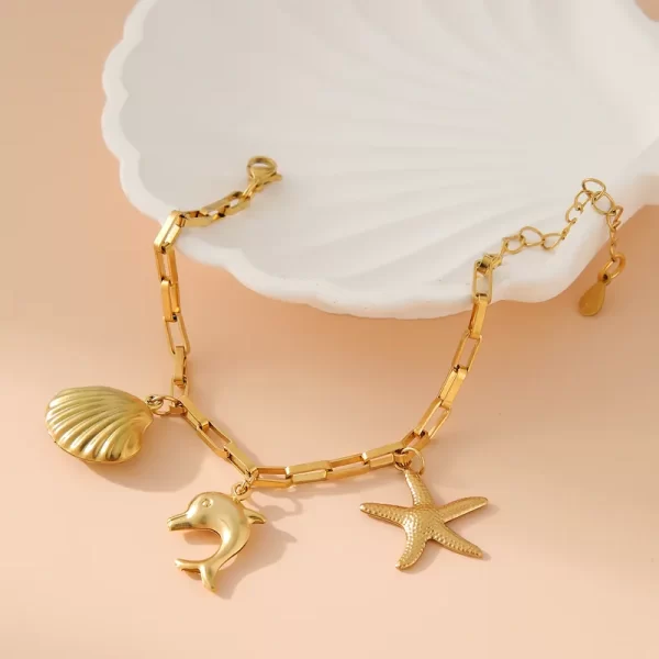 Brazalete "Delfín" en Acero Inoxidable y Chapado en Oro de 18K - Imagen 2