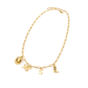COLLAR  CON CHARMS "WESTERN" E INICIAL "S" EN ACERO INOXIDABLE