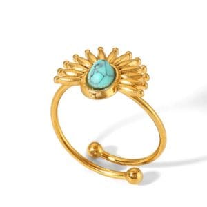 Anillo "Stardust" con Turquesa (Piedra Natural) en Acero Inoxidable y Chapado en Oro de 18K