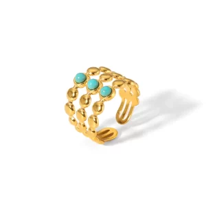 Anillo "Bubbles" con Turquesa (Piedra Natural) en Acero Inoxidable y Chapado en Oro de 18K