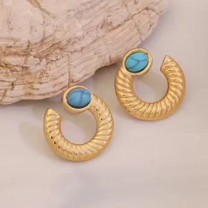 Aretes "Zamira" con Turquesa (Piedra Natural) en Acero Inoxidable
