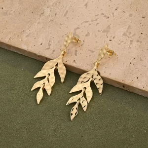 Aretes "Palma" en Acero Inoxidable y Chapado en Oro de 18K