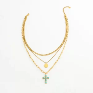 Alternative view of Collar "Bizancio" con Turquesa en Acero Inoxidable y Chapado en Oro de 18K