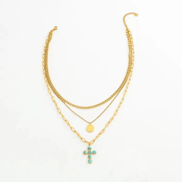 Collar "Bizancio" con Turquesa en Acero Inoxidable y Chapado en Oro de 18K - Imagen 2