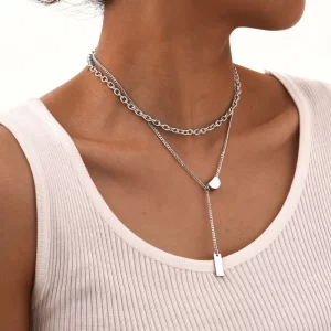 Collar  de Cadena Doble "Harley" de Acero Inoxidable en Color Plata