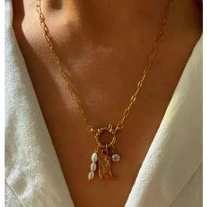 Alternative view of Broche de Reasa Para Colgar Charms de Acero Inoxidable y Chapado en Oro de 14K