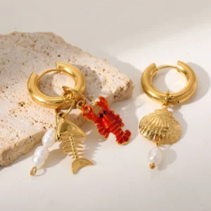 Aretes "Pesca" en Acero Inoxidable y Chapado en Oro de 18K