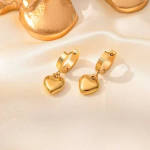 Arracadas con Corazón Mini en Acero Inoxidable y Chapado en Oro de 18K