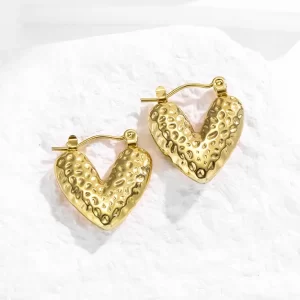 Alternative view of Arracadas "Ancient Heart" en Acero Inoxidable y Chapado en Oro de 18K