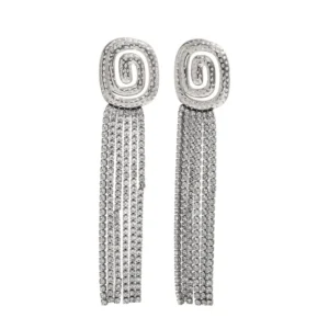 Aretes Tassel "Nüwa" Color Plata con Rhinestones en Acero Inoxidable y Chapado en Oro de 18K