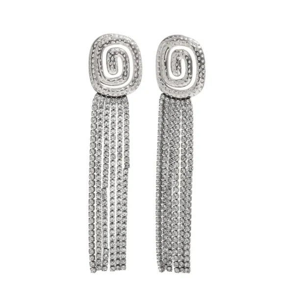 Aretes Tassel "Nüwa" Color Plata con Rhinestones en Acero Inoxidable y Chapado en Oro de 18K