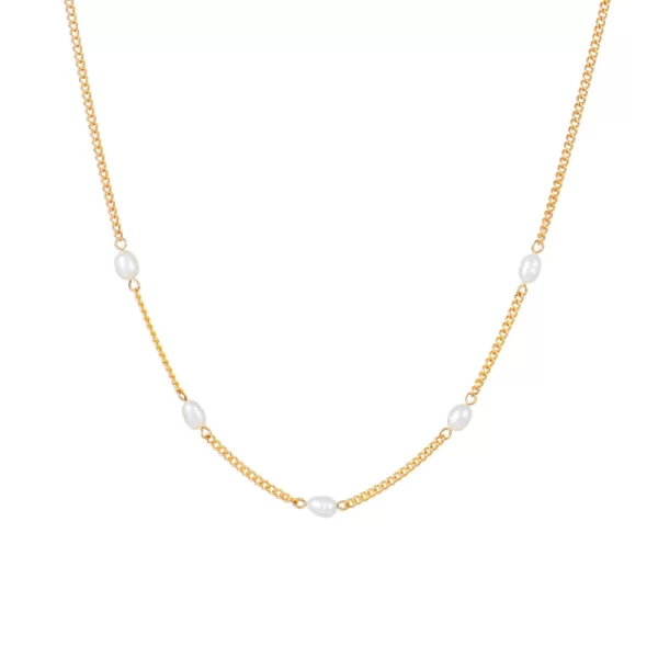 Collar "Perlina" con Perlas Naturales en Acero Inoxidable y Chapado en Oro de 18K - Imagen 2