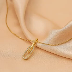 Alternative view of Collar "Paper Clip" con Zirconia en Acero Inoxidable y Chapado en Oro de 18K