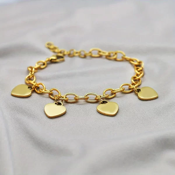Pulsera "Hanging Hearts" en Acero Inoxidable y Chapado de Oro 18K - Imagen 2