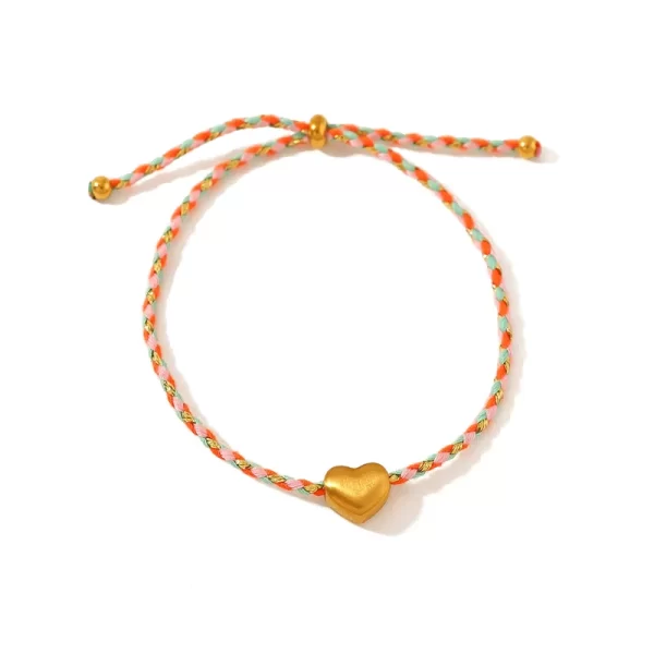 Pulsera de Hilo con Dije de Corazón en Acero Inoxidable y Chapado en Oro de 18K